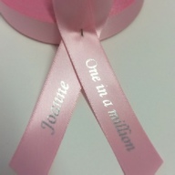 Personalised Funeral Ribbons - 15mm Baby Pink ribbon with Metallic Silver print