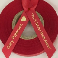 Personalised Funeral Ribbons - 15mm Red ribbon with Metallic Gold print