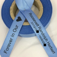 Personalised Funeral Ribbons - 15mm Cornflower Blue ribbon with Black print