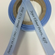 Personalised Funeral Ribbons - 10mm Baby Blue ribbon with Black print