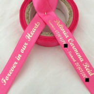 Personalised Funeral Ribbons - 15mm Fuchsia ribbon with Metallic Gold print