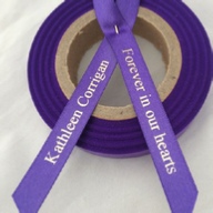 Personalised Funeral Ribbons - 10mm Purple ribbon with Metallic Gold print