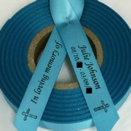 Personalised Funeral Ribbons - 15mm Aqua ribbon with Black print
