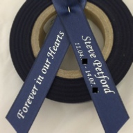 Personalised Funeral Ribbon - 15mm Navy ribbon with Metallic Silver print