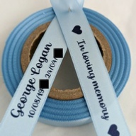 Personalised Funeral Ribbons - 15mm Baby Blue ribbon with Navy print