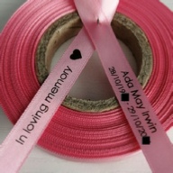 Personalised Funeral Ribbons - 10mm Baby Pink ribbon with Black print