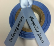 Personalised Memorial Ribbons - 15mm Light Blue ribbon with Black print