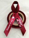 Personalised Memorial Ribbon - 15mm Burgundy ribbon with Metallic Silver print, Arial font with Solid Heart symbol
