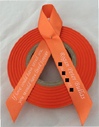 Personalised Funeral Ribbons - 15mm Orange ribbon with White print, Monotype Corsiva font