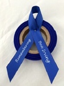 Personalised Funeral Ribbon - 15mm Royal Blue ribbon with White print, Lucida Handwriting font